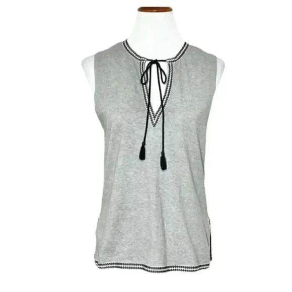 J. Crew Gray Embroidered Tasseled Sleeveless Tunic Tee Shirt - Picture 1 of 4